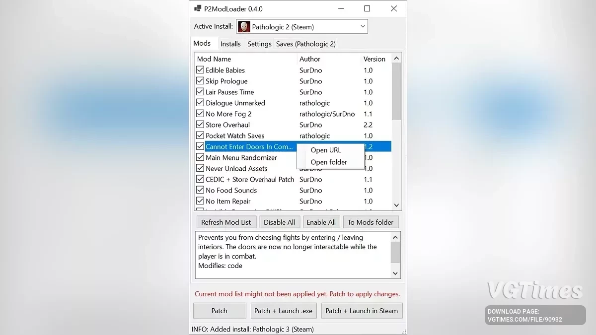 Pathologic 3 — Загрузчик P2ModLoader